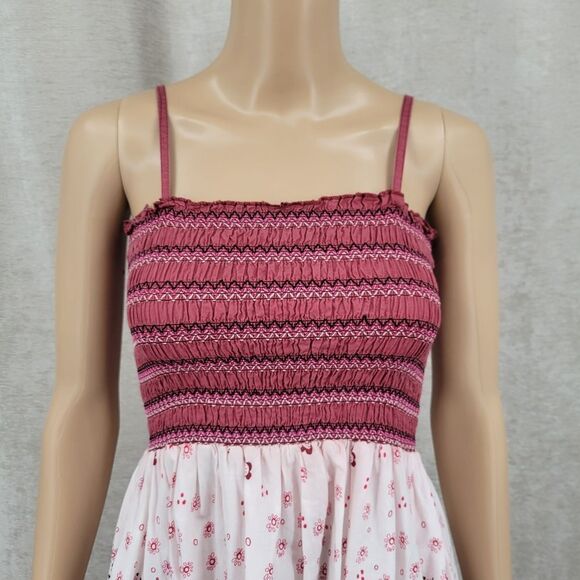 Magic Y2K Pink and White Patterned Women's Dress Smocked Bodice Cotton - Picture 5 of 12
